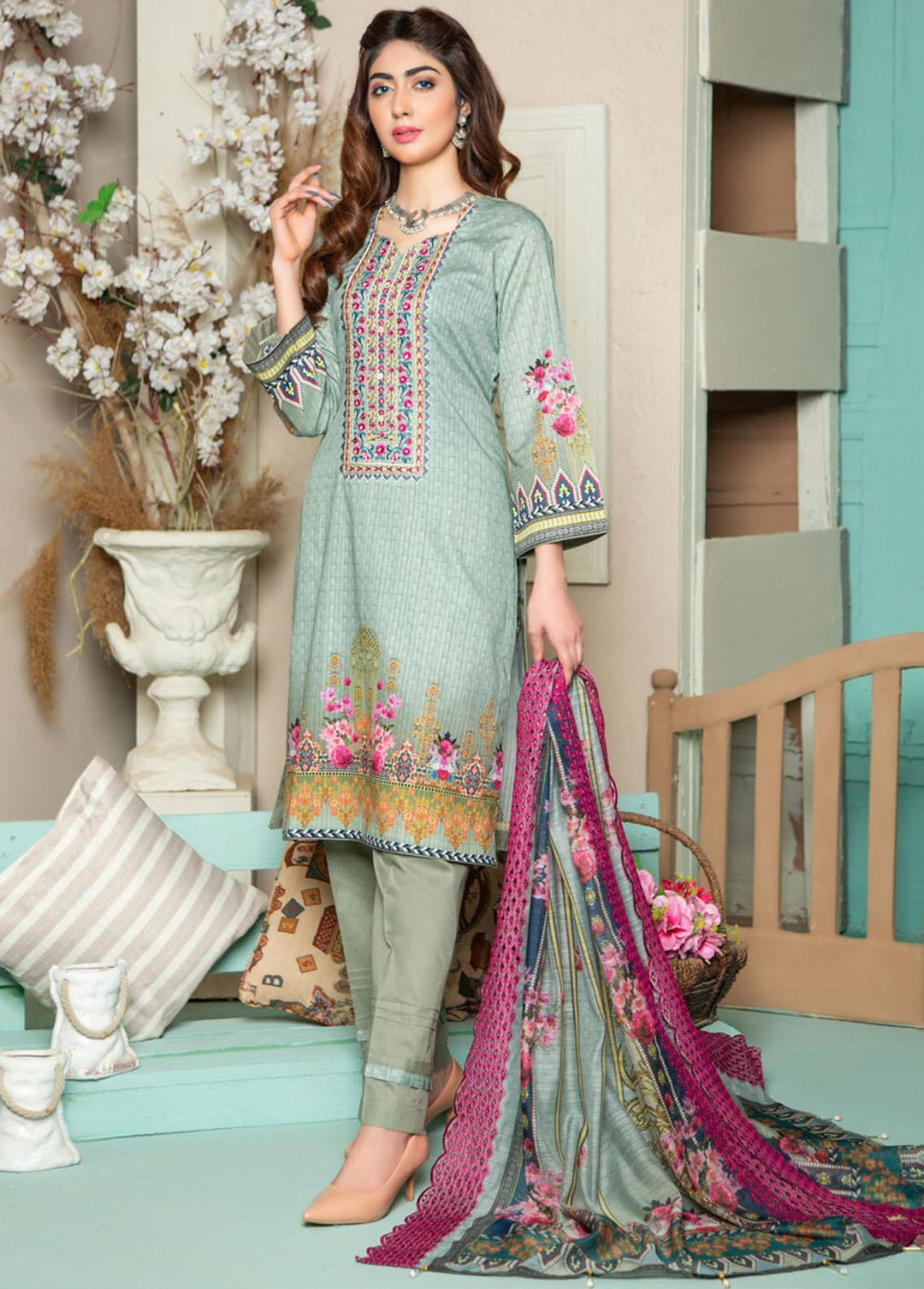 Jasmine By MTF Embroidered Lawn Suits Unstitched 3 Piece MTF22J 04 - Summer Collection
