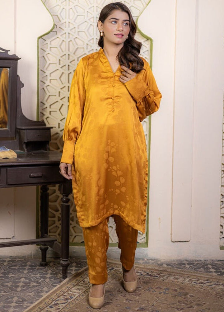 Javeria khalid Pret Printed Korean silk 2 Piece Suit Golden Bloom