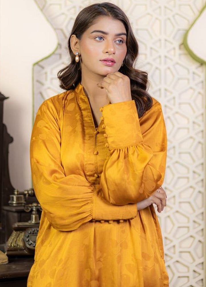 Javeria khalid Pret Printed Korean silk 2 Piece Suit Golden Bloom