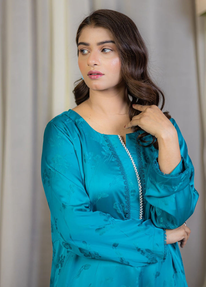 Javeria khalid Pret Printed Korean silk 2 Piece Suit Zinc Zephyr