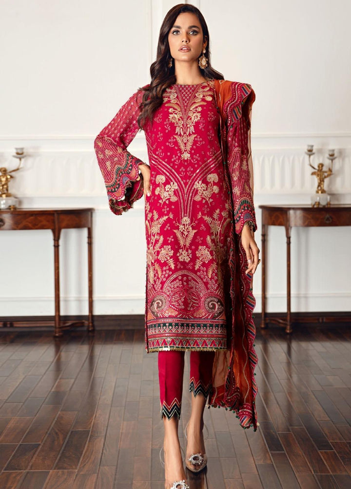 Jazmin Embroidered Chiffon Suits Unstitched 3 Piece JZ21EC 03-RUBY RAJ - Festive Collection