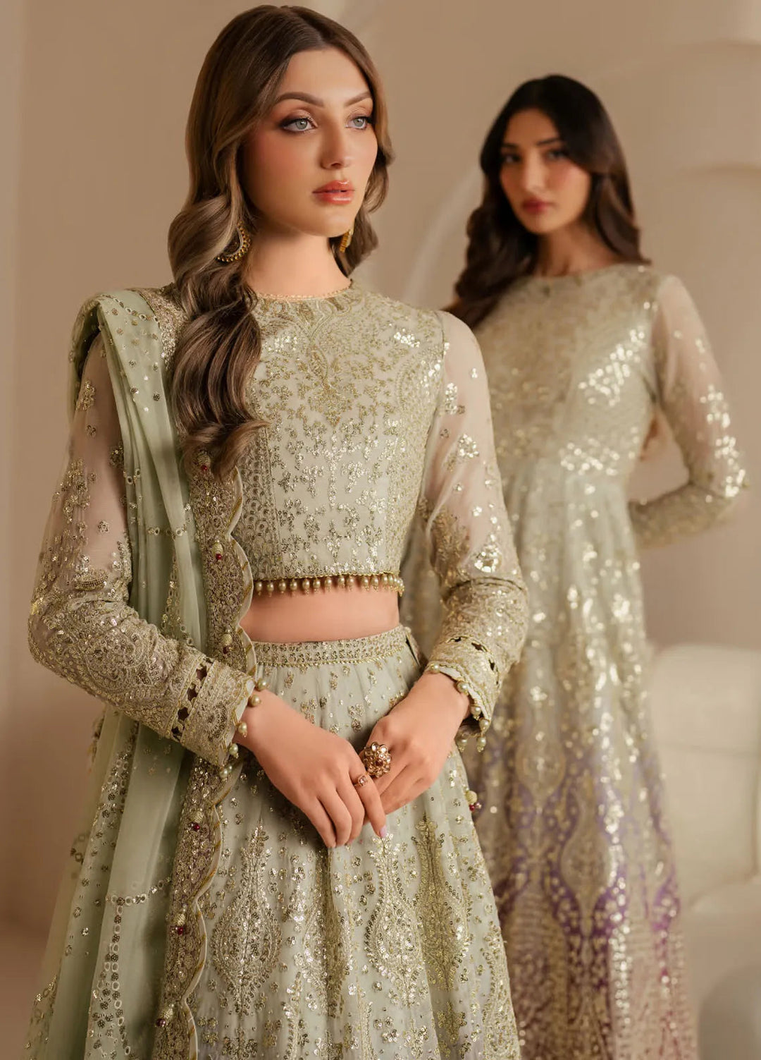Jazmin Embroidered Chiffon Suits Unstitched 3 Piece JZ25WF WF 25-01 - Wedding Collection