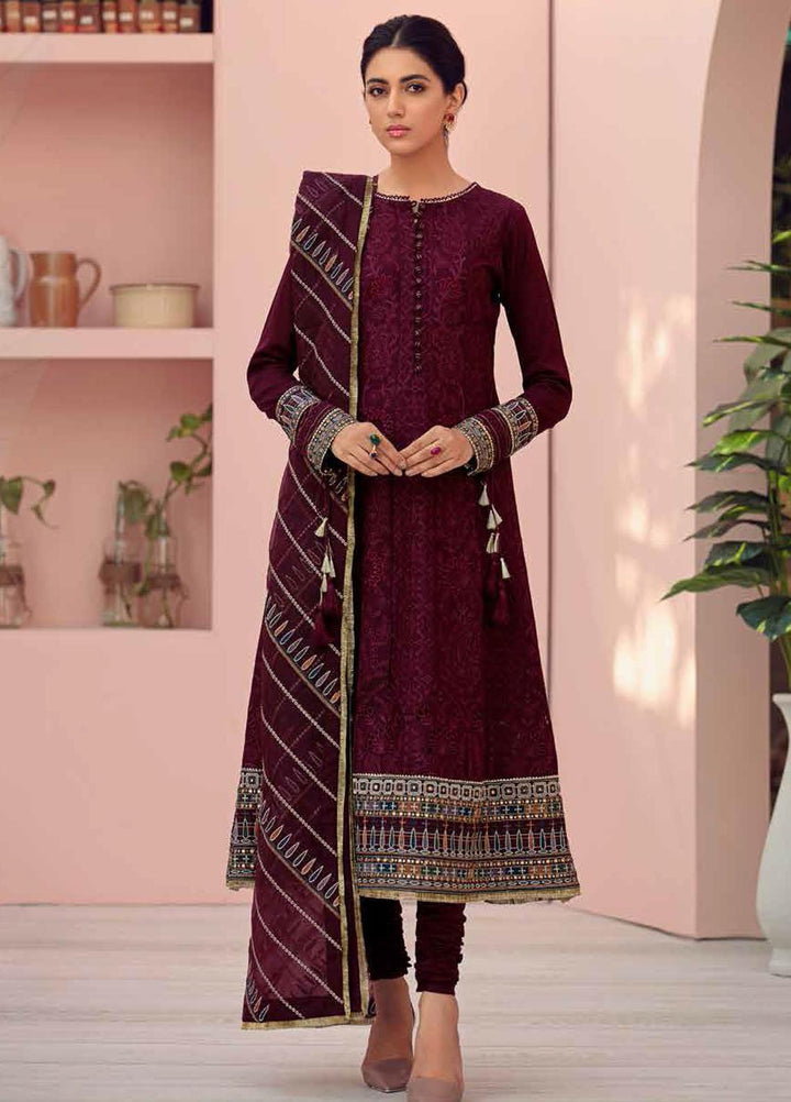 Jazmin Embroidered Lawn Suits Unstitched 3 Piece JZ21IL 01-WINE BERRY - Summer Collection