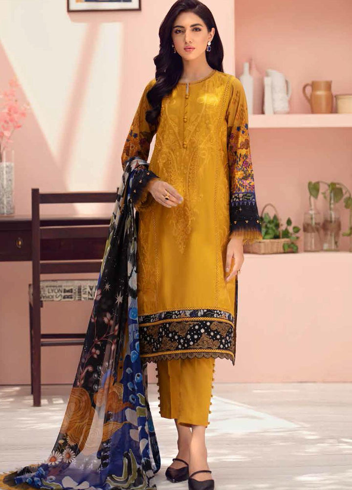 Jazmin Embroidered Lawn Suits Unstitched 3 Piece JZ21IL 02-SUNSET BEATS - Summer Collection