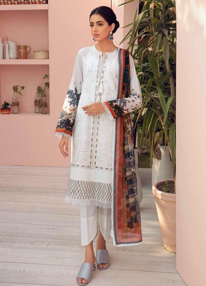 Jazmin Embroidered Lawn Suits Unstitched 3 Piece JZ21IL 03-DOVE WHITE - Summer Collection