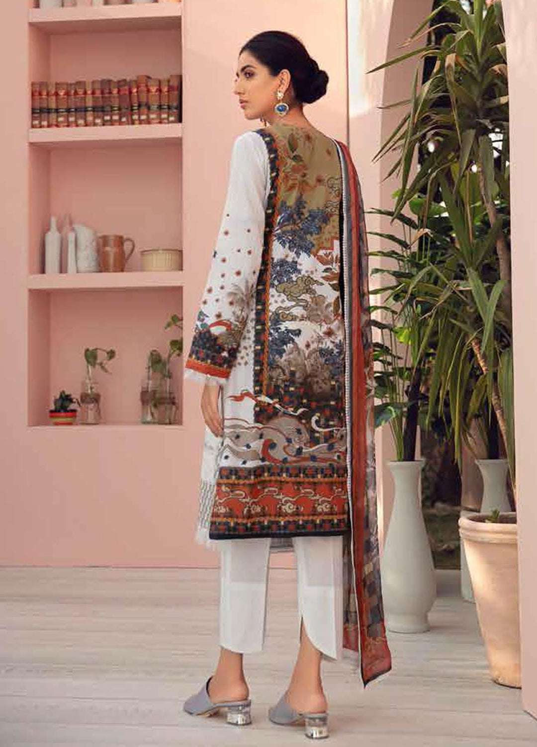 Jazmin Embroidered Lawn Suits Unstitched 3 Piece JZ21IL 03-DOVE WHITE - Summer Collection