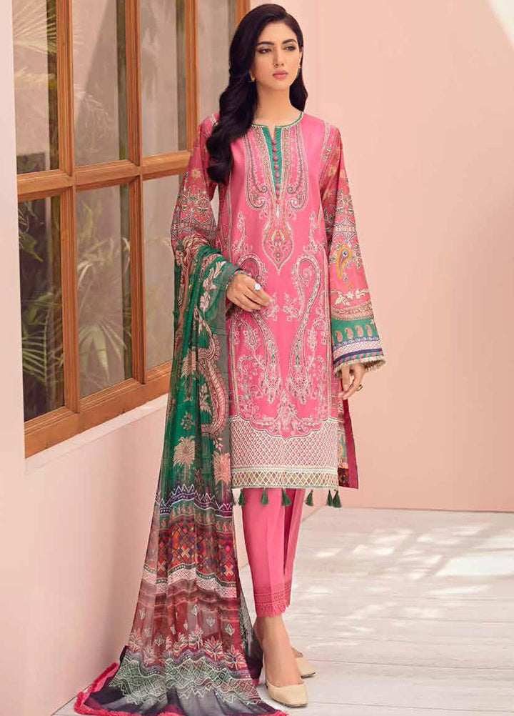 Jazmin Embroidered Lawn Suits Unstitched 3 Piece JZ21IL 05-PINK STORY - Summer Collection