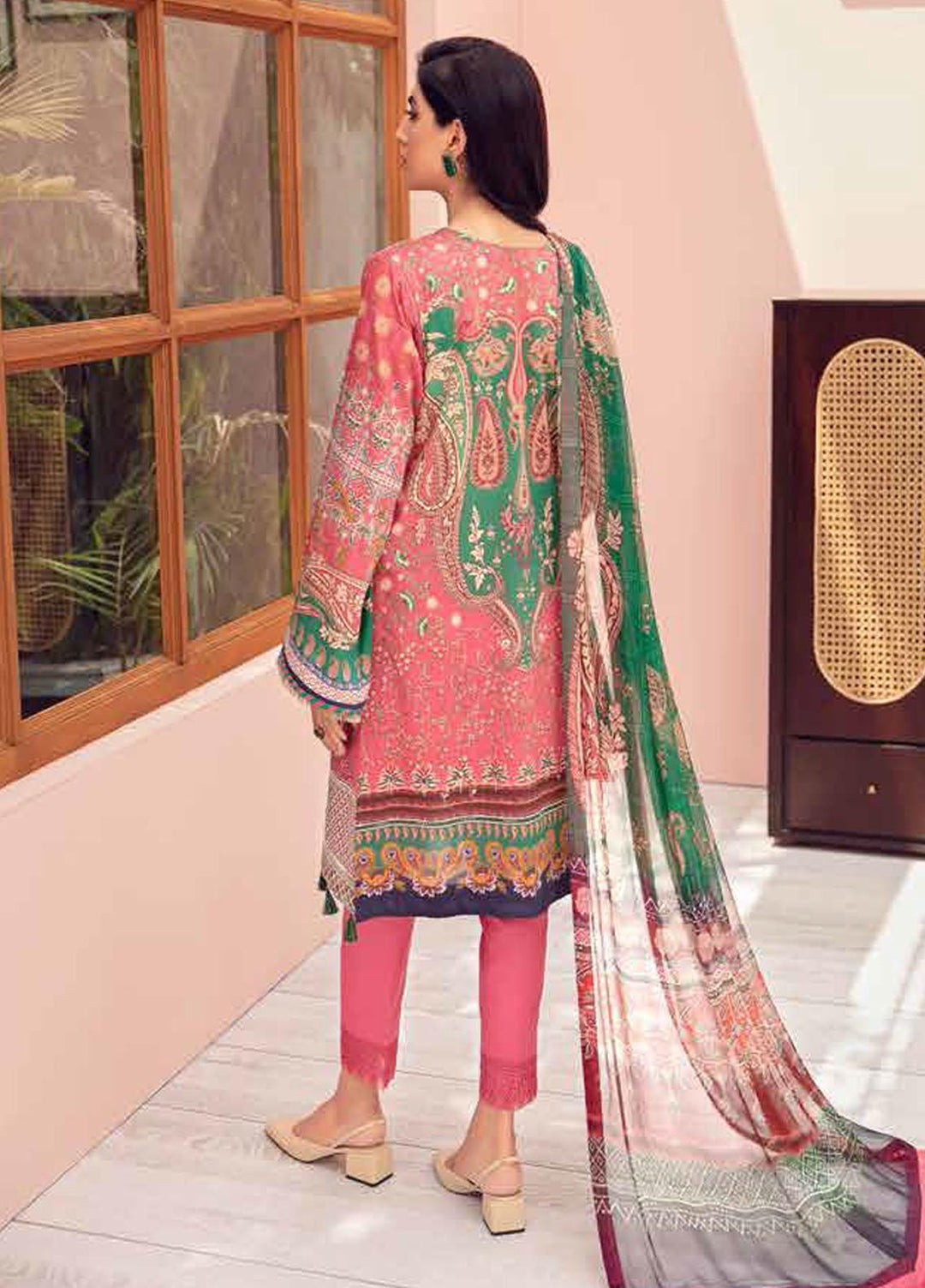 Jazmin Embroidered Lawn Suits Unstitched 3 Piece JZ21IL 05-PINK STORY - Summer Collection