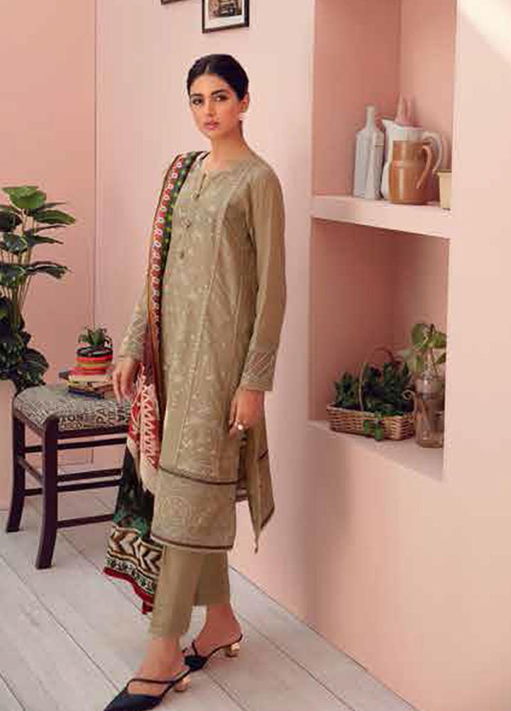 Jazmin Embroidered Lawn Suits Unstitched 3 Piece JZ21IL 06-CAMEL BEIGE - Summer Collection