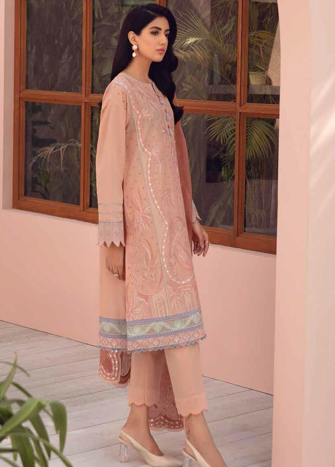 Jazmin Embroidered Lawn Suits Unstitched 3 Piece JZ21IL 07-CORAL DREAM - Summer Collection
