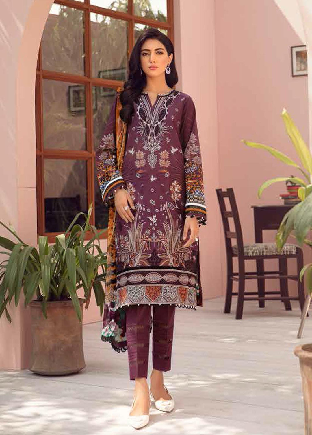 Jazmin Embroidered Lawn Suits Unstitched 3 Piece JZ21IL 09-VERMILION - Summer Collection