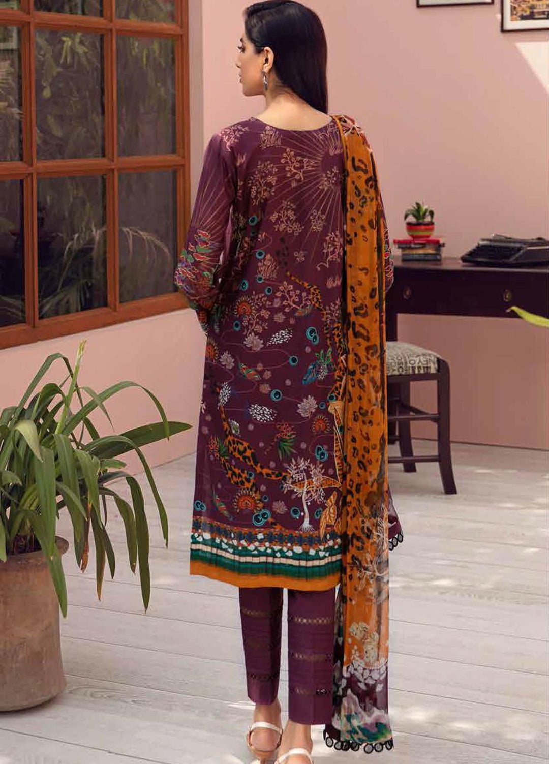 Jazmin Embroidered Lawn Suits Unstitched 3 Piece JZ21IL 09-VERMILION - Summer Collection