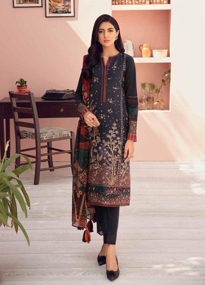 Jazmin Embroidered Lawn Suits Unstitched 3 Piece JZ21IL 11-CHARCOAL SHADOW - Summer Collection