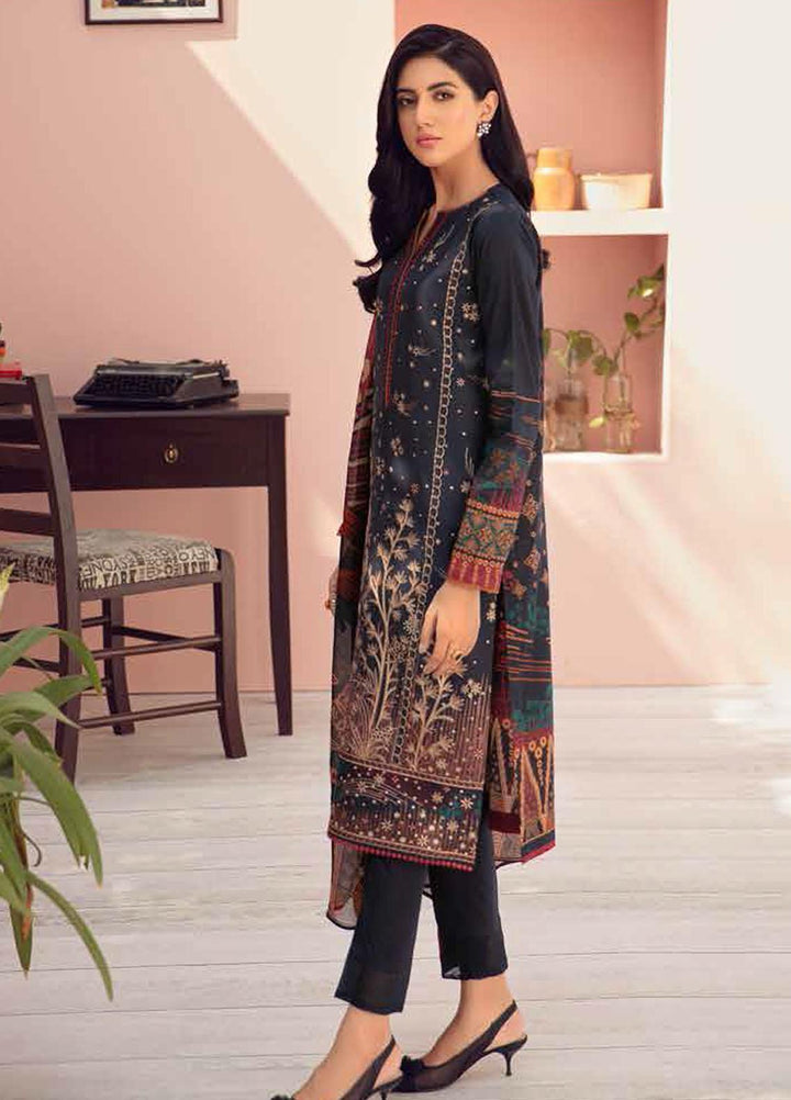 Jazmin Embroidered Lawn Suits Unstitched 3 Piece JZ21IL 11-CHARCOAL SHADOW - Summer Collection