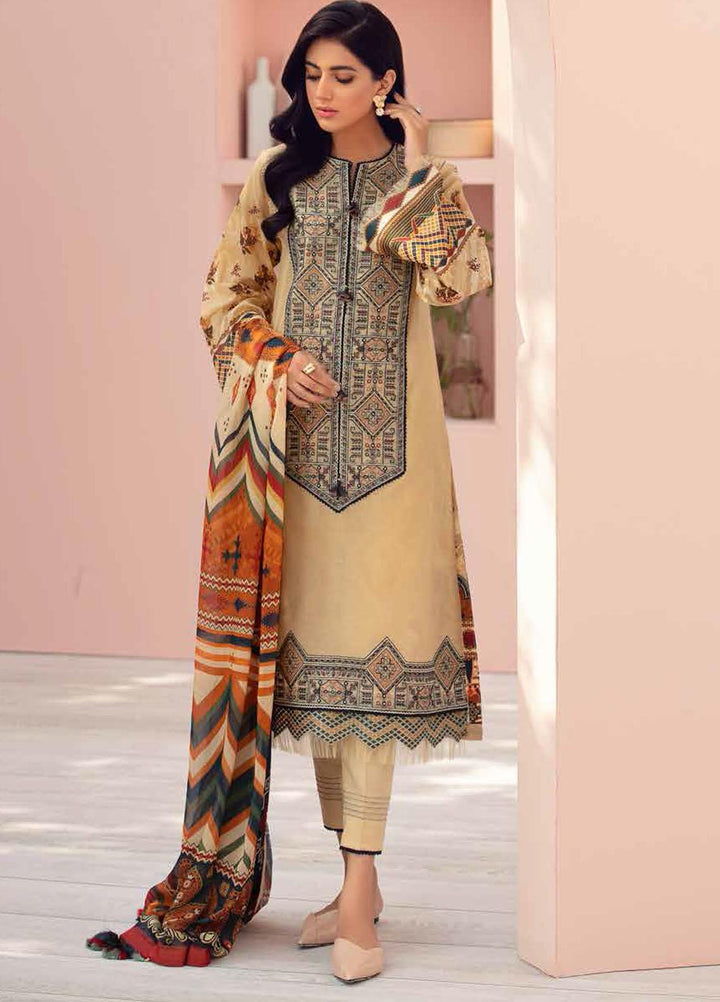 Jazmin Embroidered Lawn Suits Unstitched 3 Piece JZ21IL 12-SAND CASTLE - Summer Collection