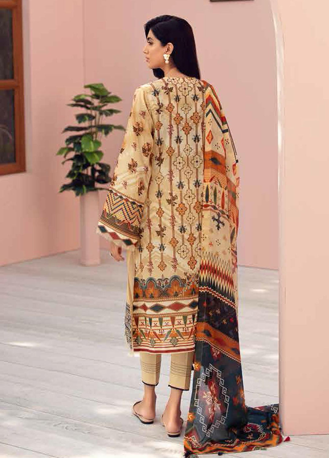 Jazmin Embroidered Lawn Suits Unstitched 3 Piece JZ21IL 12-SAND CASTLE - Summer Collection