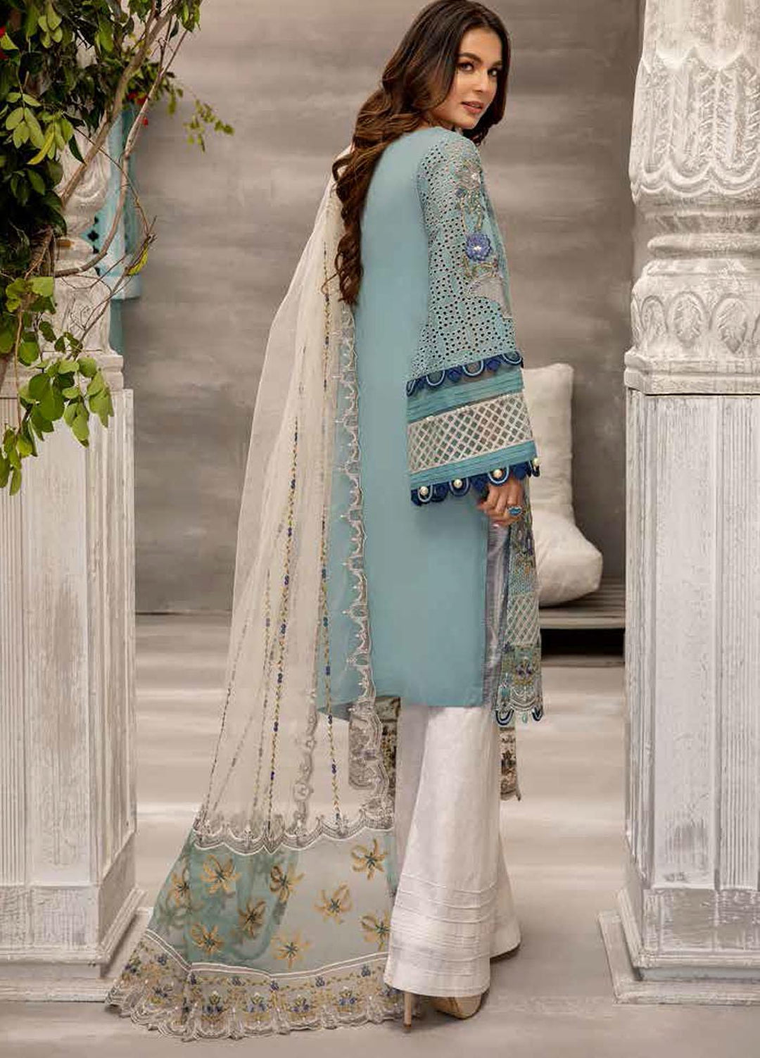 Jazmin By Adan's Libas Embroidered Lawn Suits Unstitched 3 Piece AL21J 04 Sea Treasure - Luxury Collection