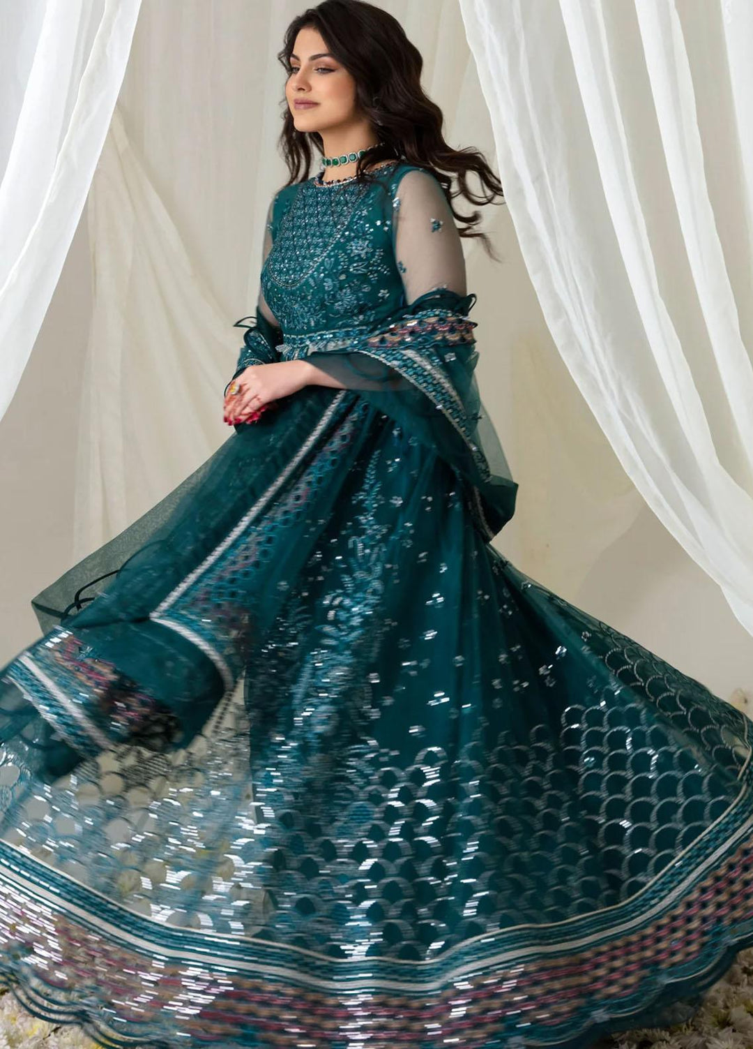 Jazmin Embroidered Net Suits Unstitched 3 Piece JZ23OE Amora - Formal Collection