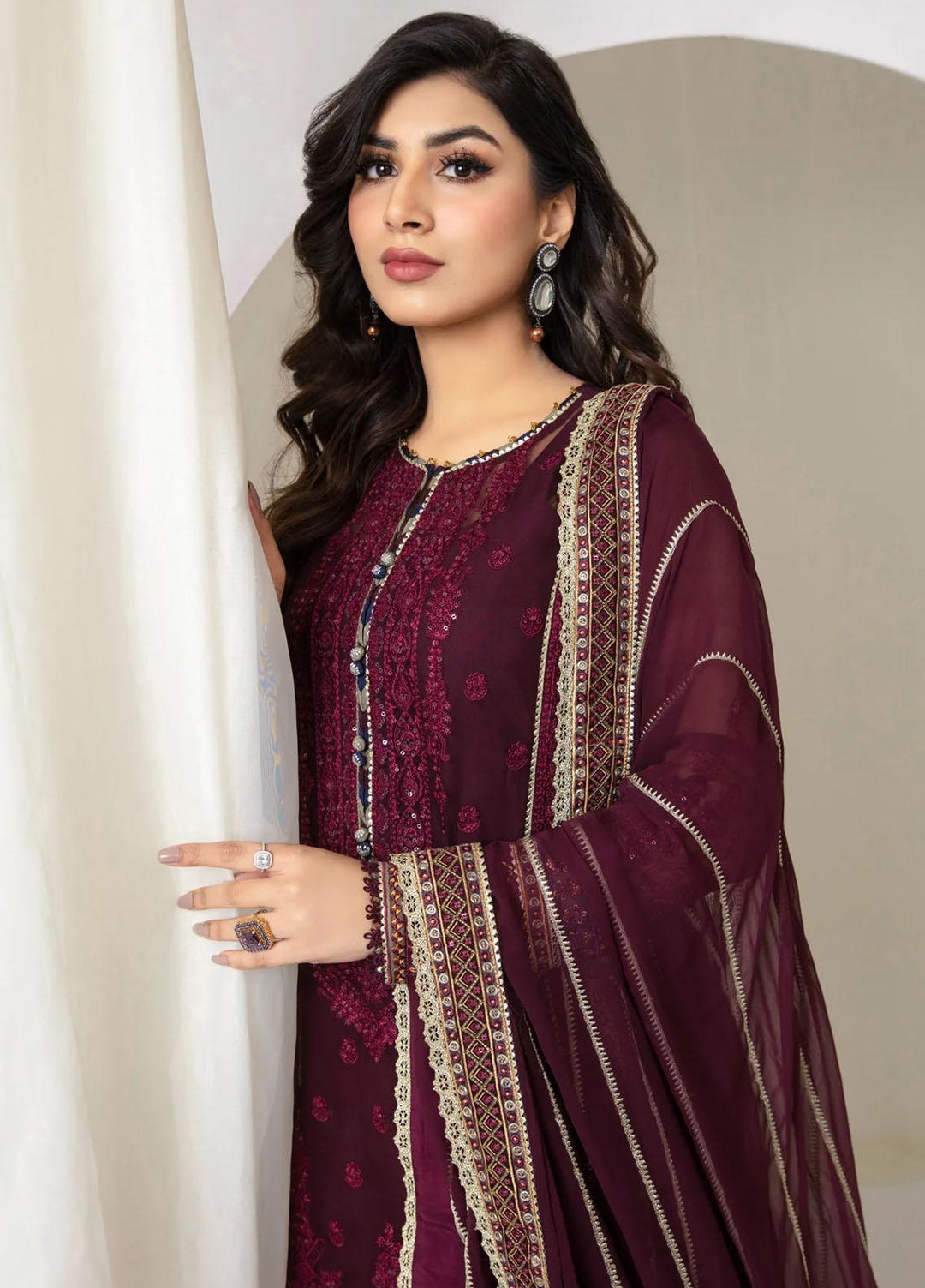 Jazmin Embroidered Chiffon Suits Unstitched 3 Piece JZ23OE Plumeria - Formal Collection