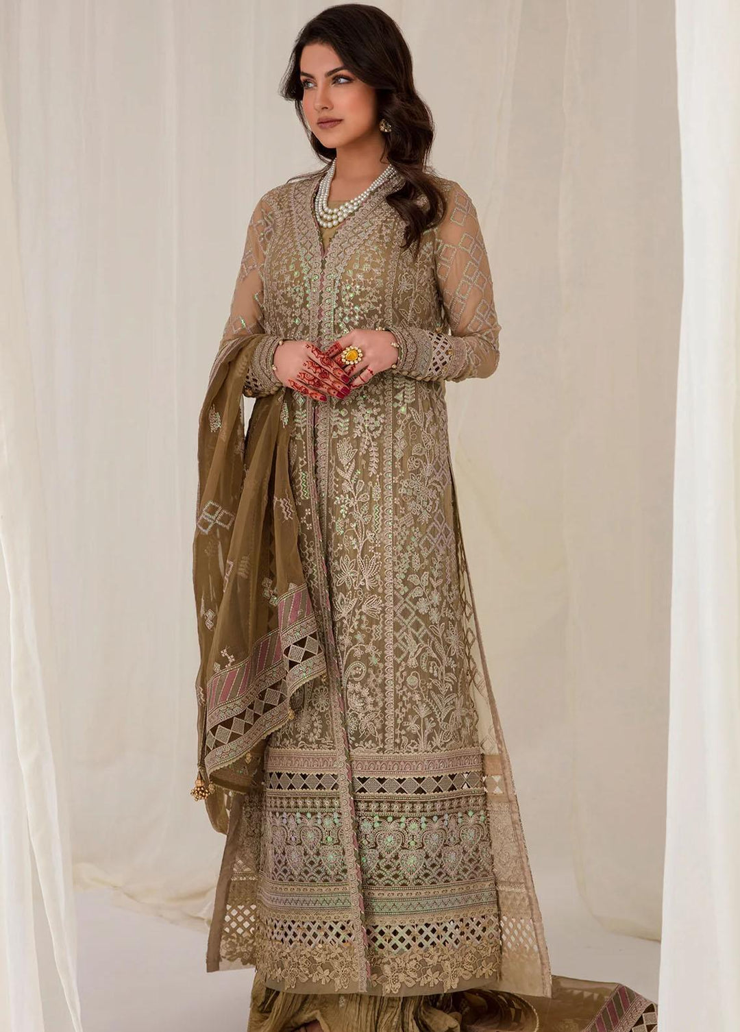 Jazmin Embroidered Chiffon Suits Unstitched 3 Piece JZ23E 02 Soft Jade - Exclusive Collection