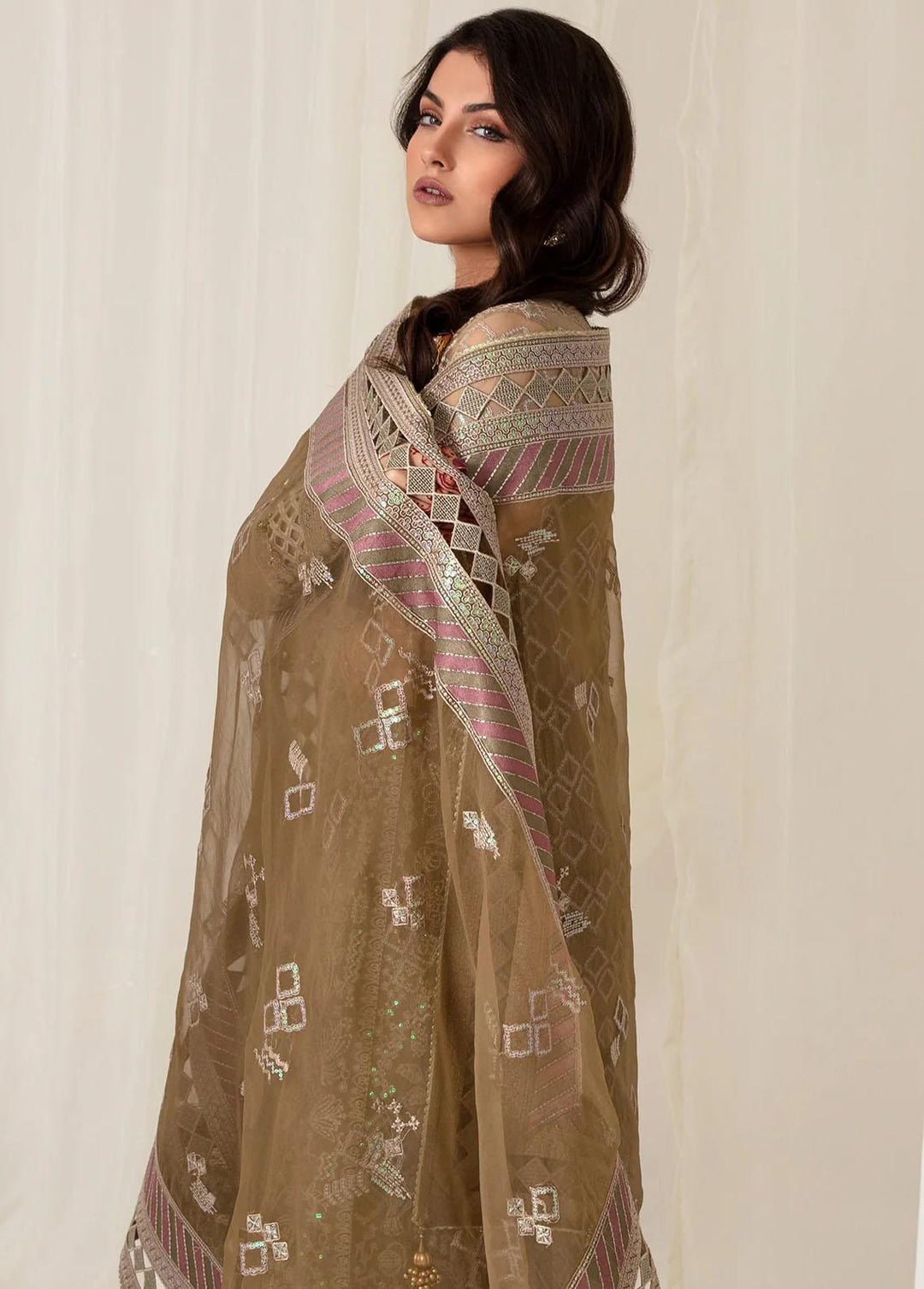 Jazmin Embroidered Chiffon Suits Unstitched 3 Piece JZ23E 02 Soft Jade - Exclusive Collection