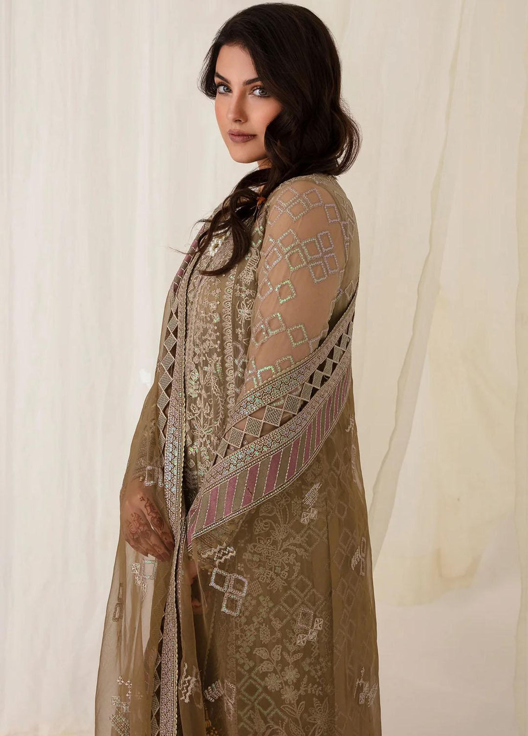 Jazmin Embroidered Chiffon Suits Unstitched 3 Piece JZ23E 02 Soft Jade - Exclusive Collection