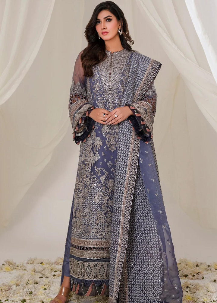 Jazmin Embroidered Net Suits Unstitched 3 Piece JZ23E 03 Geranium - Exclusive Collection