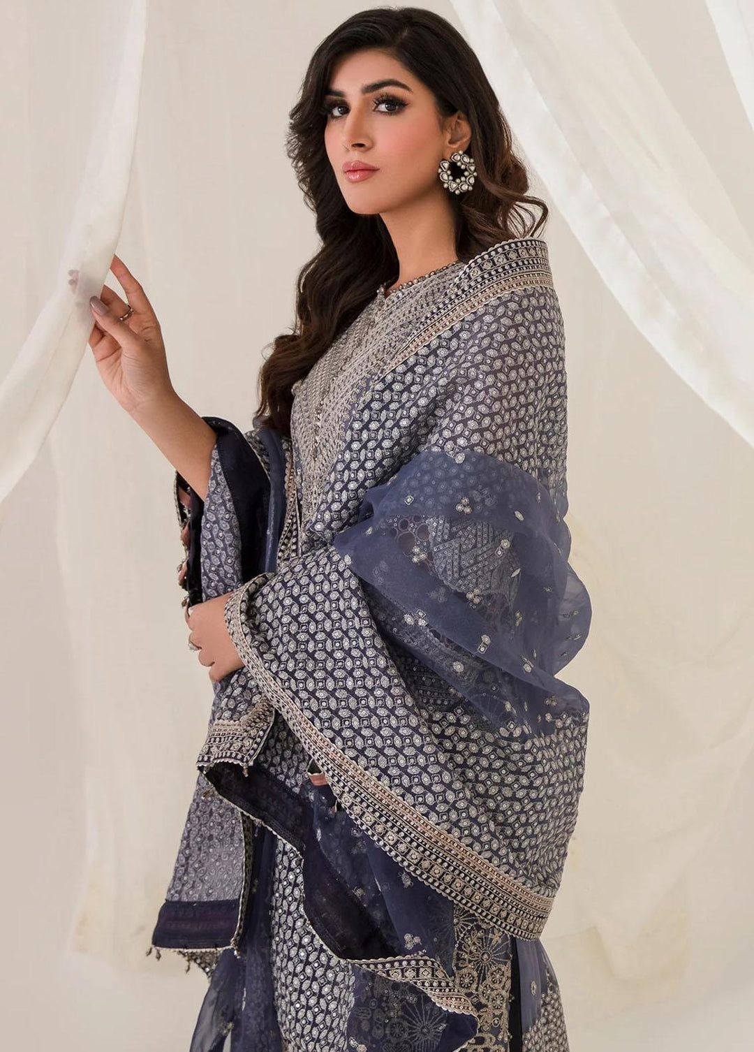 Jazmin Embroidered Net Suits Unstitched 3 Piece JZ23E 03 Geranium - Exclusive Collection