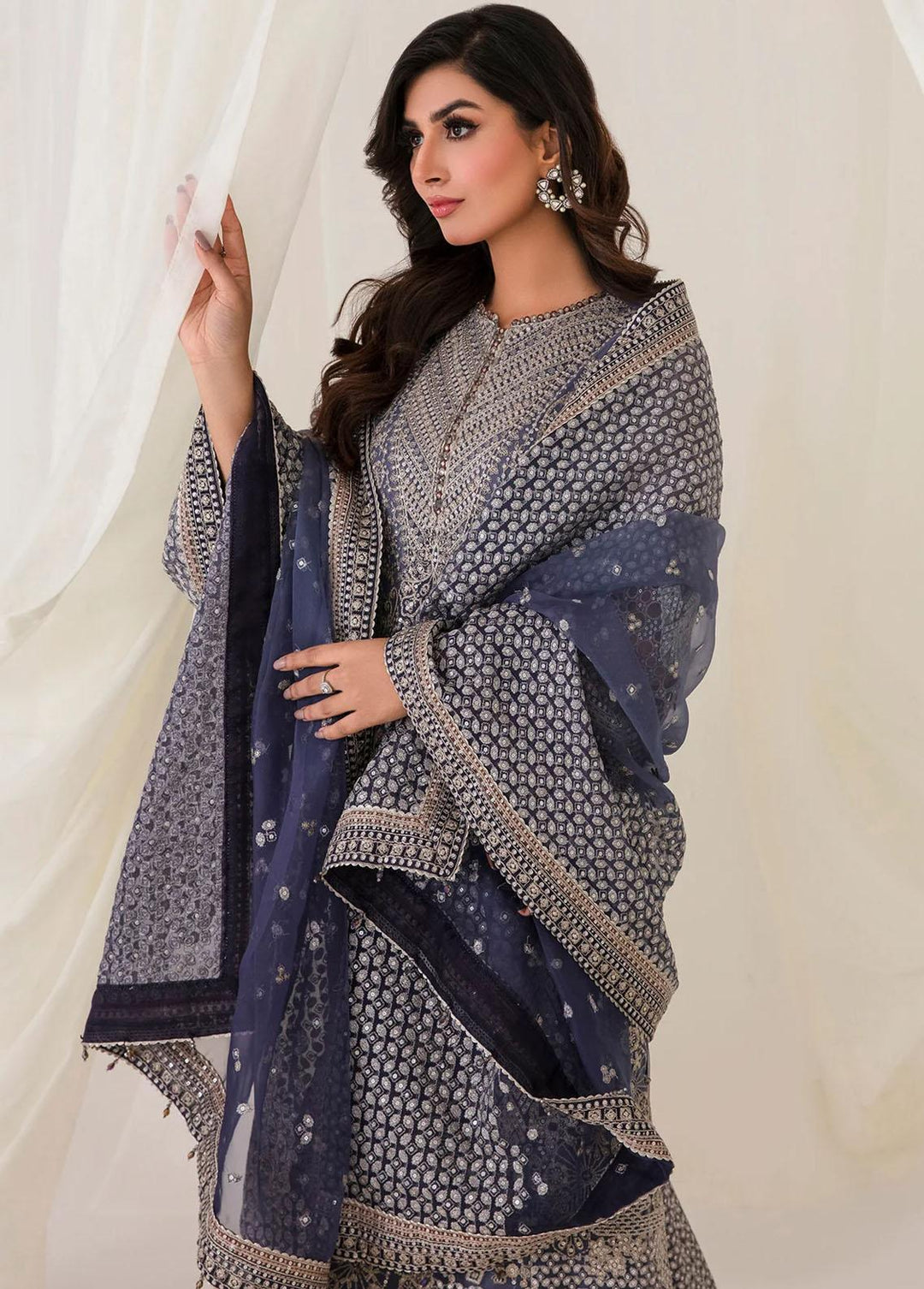 Jazmin Embroidered Net Suits Unstitched 3 Piece JZ23E 03 Geranium - Exclusive Collection