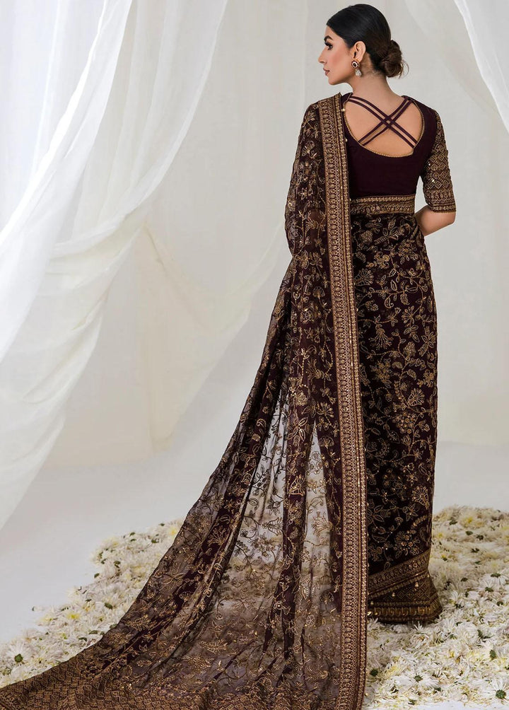 Jazmin Embroidered Chiffon Saree Unstitched JZ23E 05 Deep Dahlia - Exclusive Collection