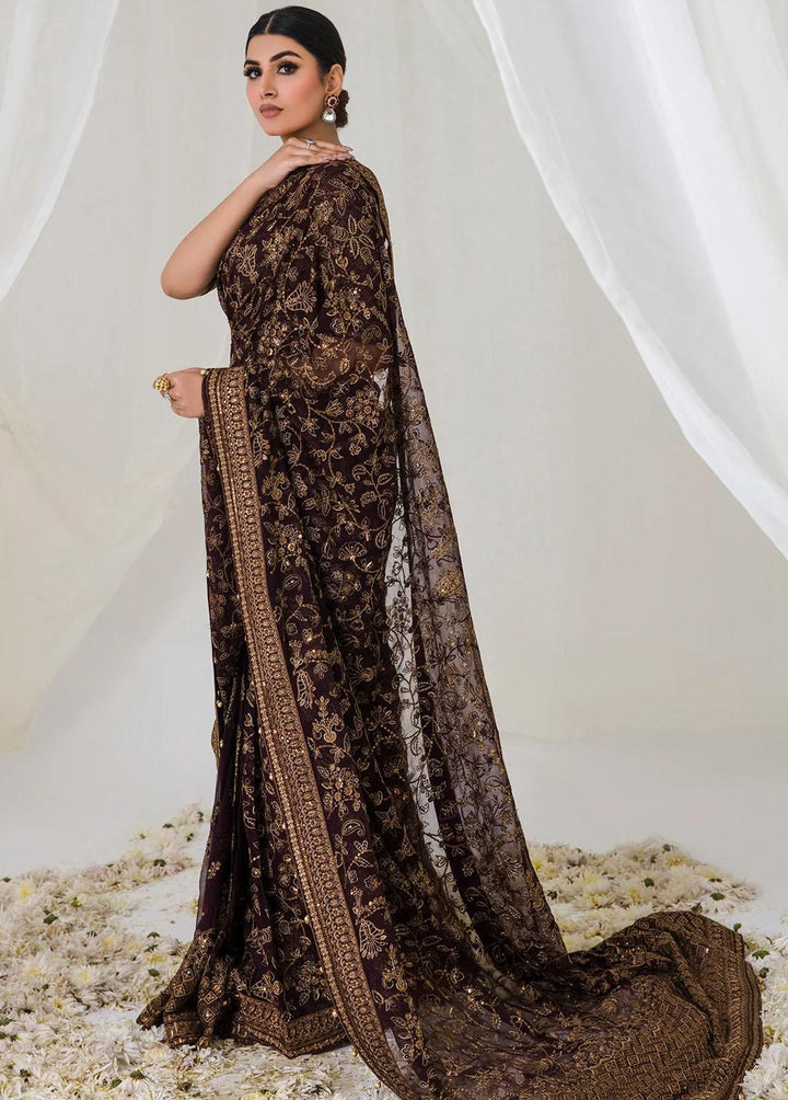 Jazmin Embroidered Chiffon Saree Unstitched JZ23E 05 Deep Dahlia - Exclusive Collection