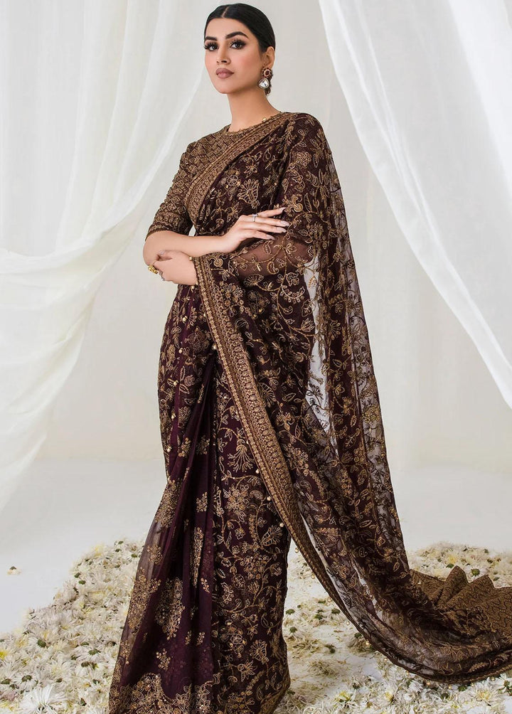 Jazmin Embroidered Chiffon Saree Unstitched JZ23E 05 Deep Dahlia - Exclusive Collection