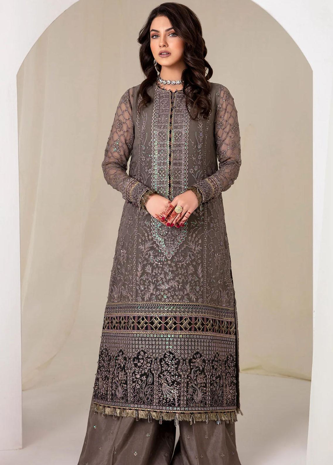 Jazmin Embroidered Chiffon Suits Unstitched 3 Piece JZ23E 08 Zoella - Exclusive Collection