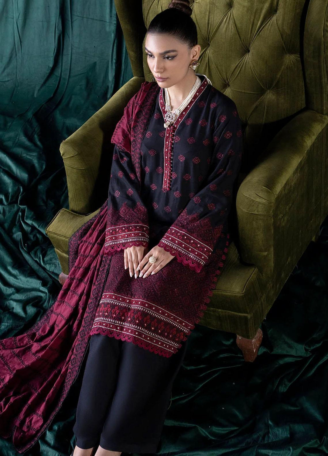 Jehan By Motifz Embroidered Khaddar Suits Unstitched 3 Piece MT23J 4353 Petra - Winter Collection