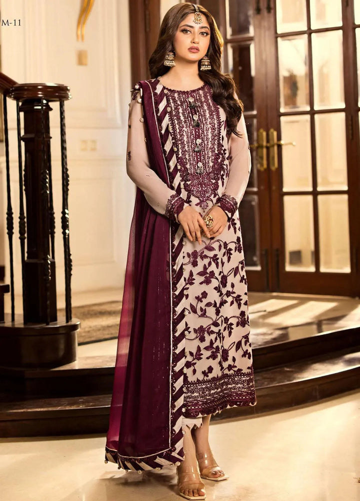 Jhilmil By Asim Jofa Embroidered Chiffon Unstitched Suit 3 Piece AJ23JM AJJM-11 - Festive Collection
