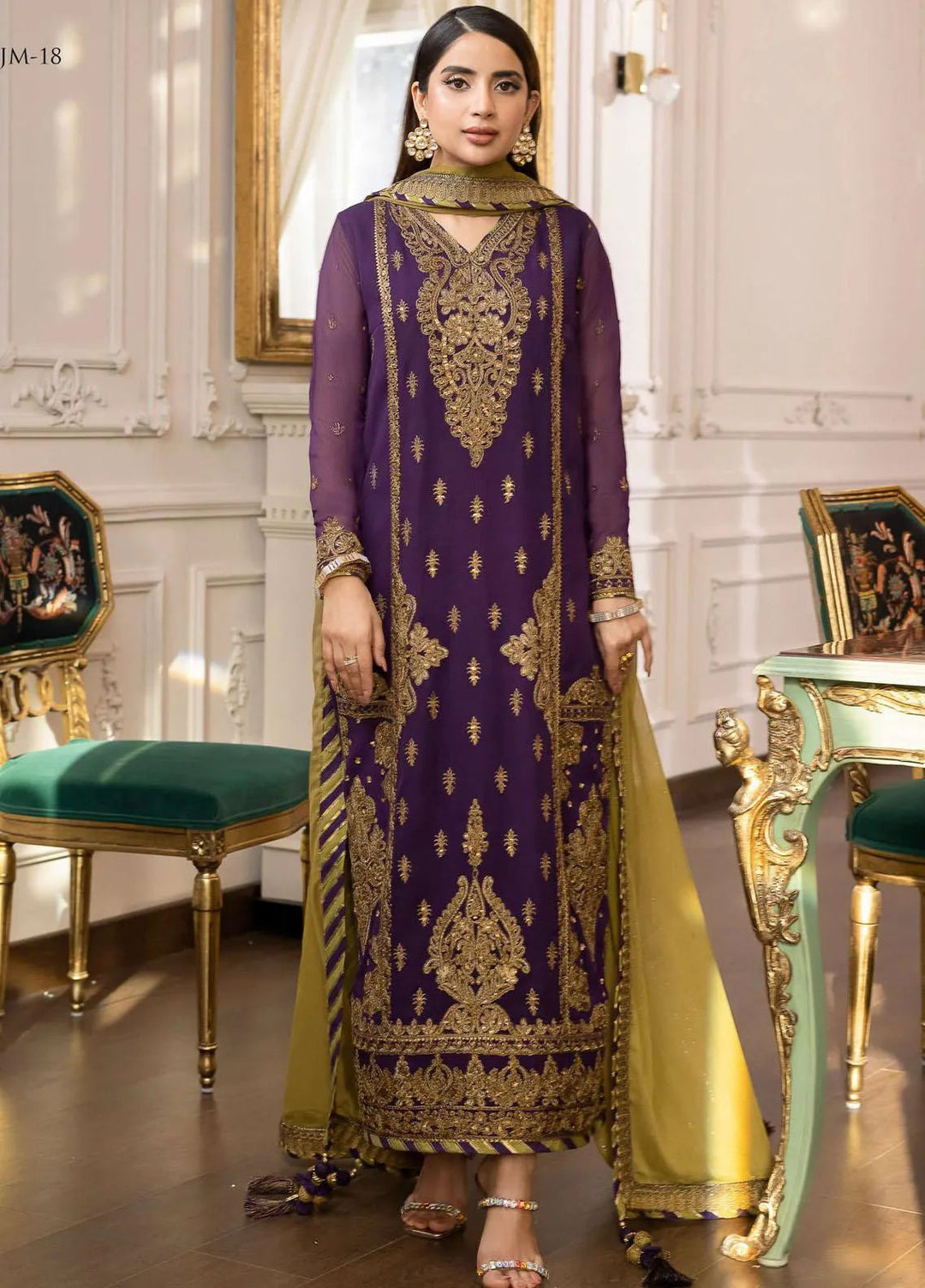 Jhilmil By Asim Jofa Embroidered Chiffon Unstitched Suit 3 Piece AJ23JM AJJM-18 - Festive Collection