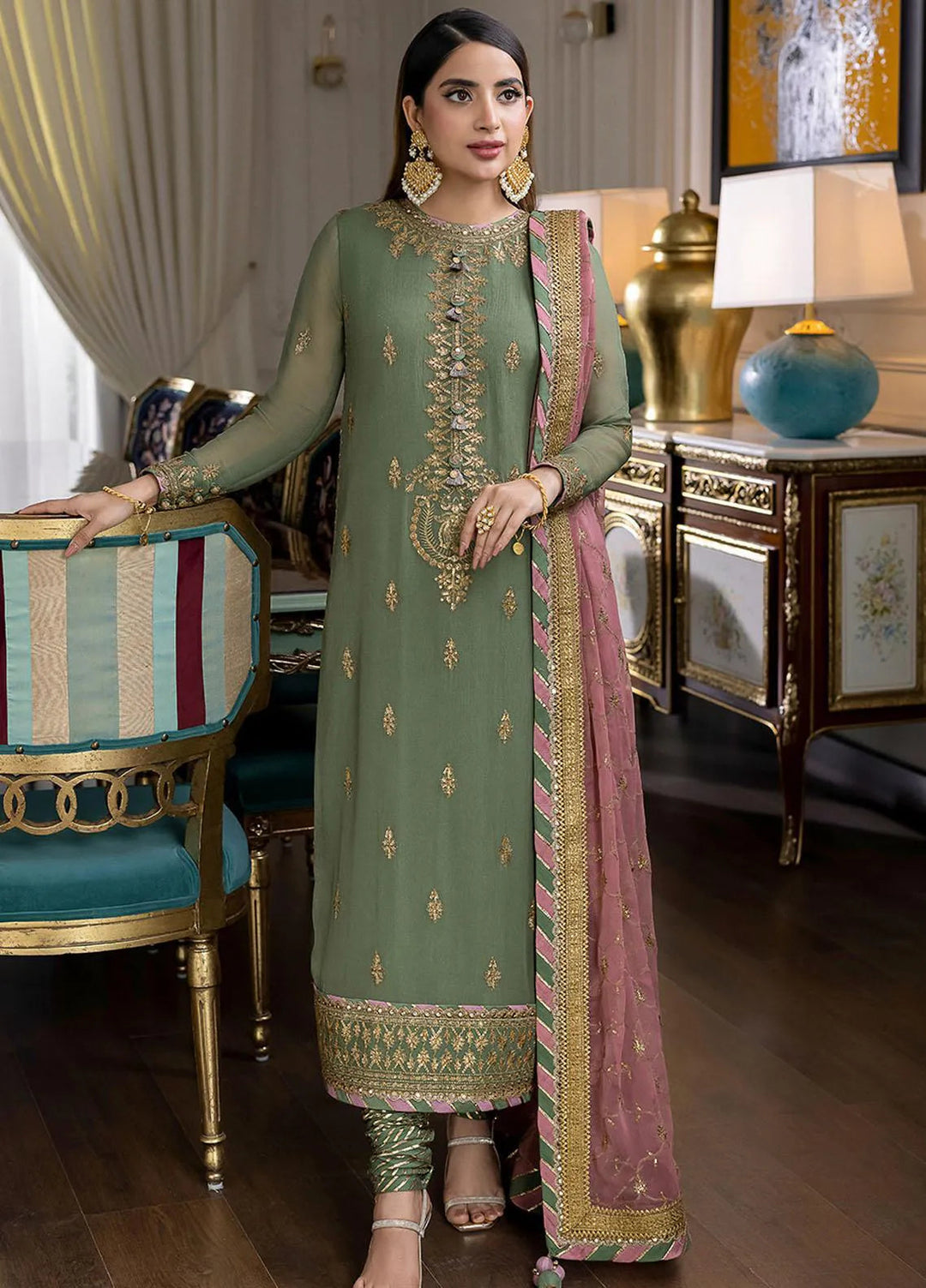 Jhilmil By Asim Jofa Embroidered Chiffon Unstitched Suit 3 Piece AJ23JM AJJM-19 - Festive Collection