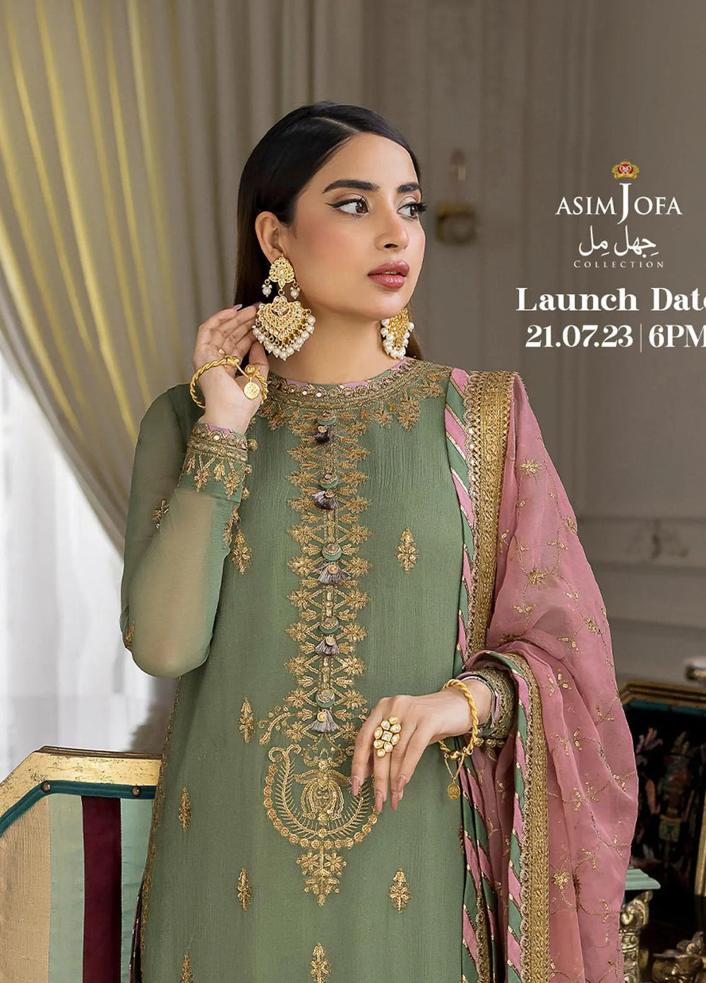 Jhilmil By Asim Jofa Embroidered Chiffon Unstitched Suit 3 Piece AJ23JM AJJM-19 - Festive Collection