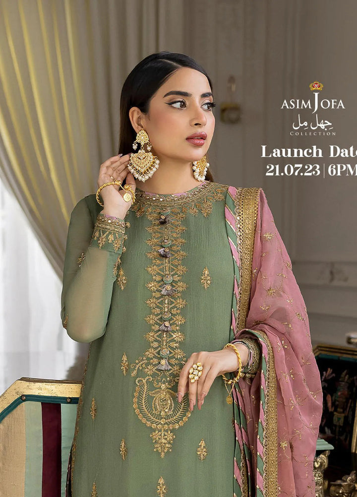 Jhilmil By Asim Jofa Embroidered Chiffon Unstitched Suit 3 Piece AJ23JM AJJM-19 - Festive Collection