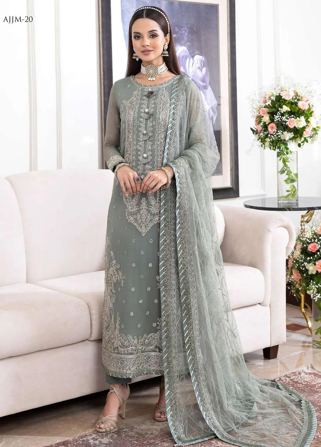 Jhilmil By Asim Jofa Embroidered Chiffon Unstitched Suit 3 Piece AJ23JM AJJM-20 - Festive Collection