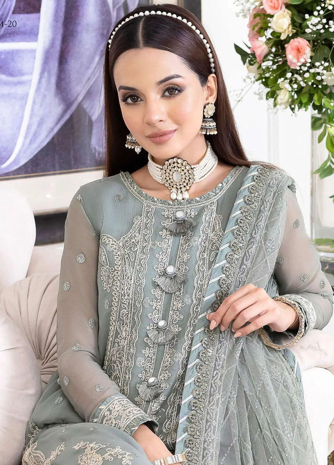 Jhilmil By Asim Jofa Embroidered Chiffon Unstitched Suit 3 Piece AJ23JM AJJM-20 - Festive Collection