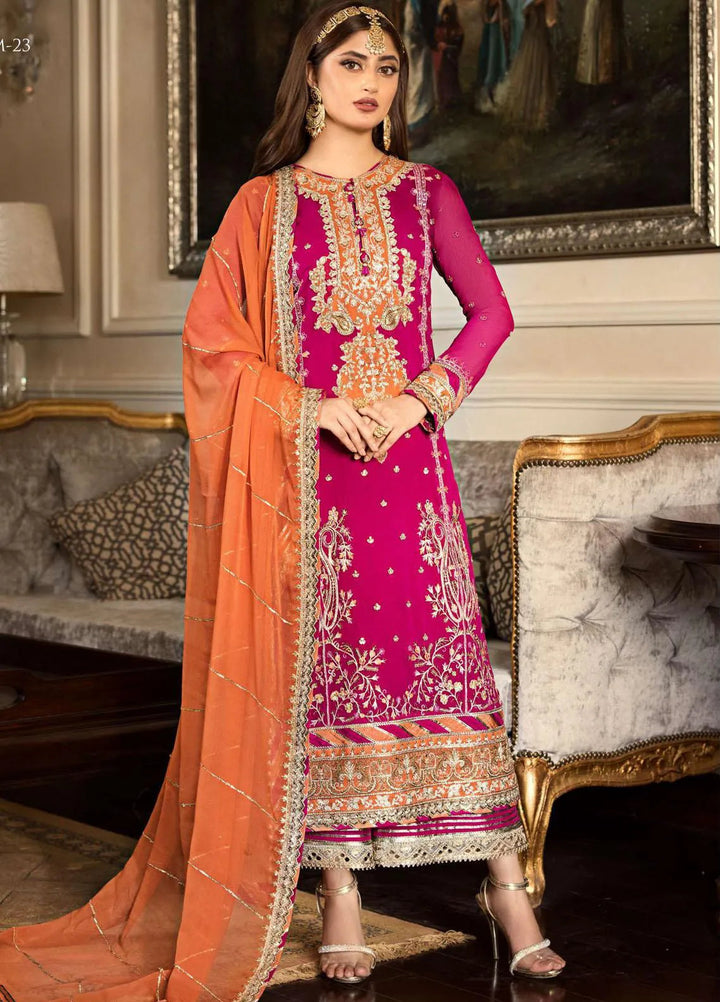 Jhilmil By Asim Jofa Embroidered Chiffon Unstitched Suit 3 Piece AJ23JM AJJM-23 - Festive Collection