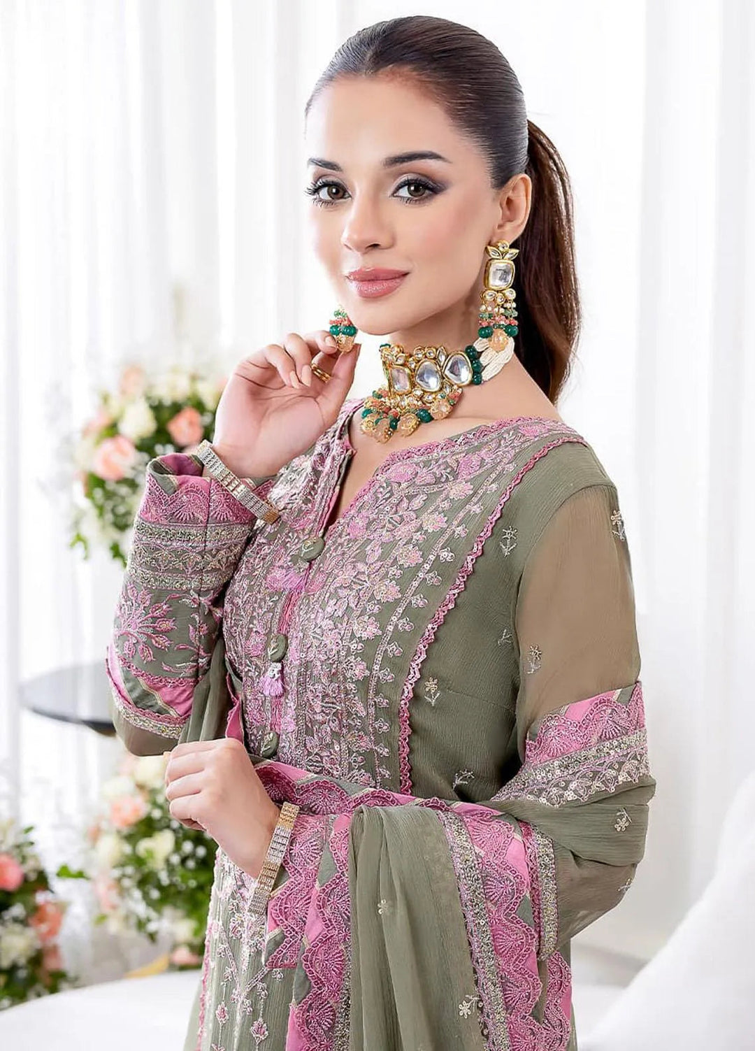 Jhilmil By Asim Jofa Embroidered Chiffon Unstitched Suit 3 Piece AJ23JM AJJM-25 - Festive Collection