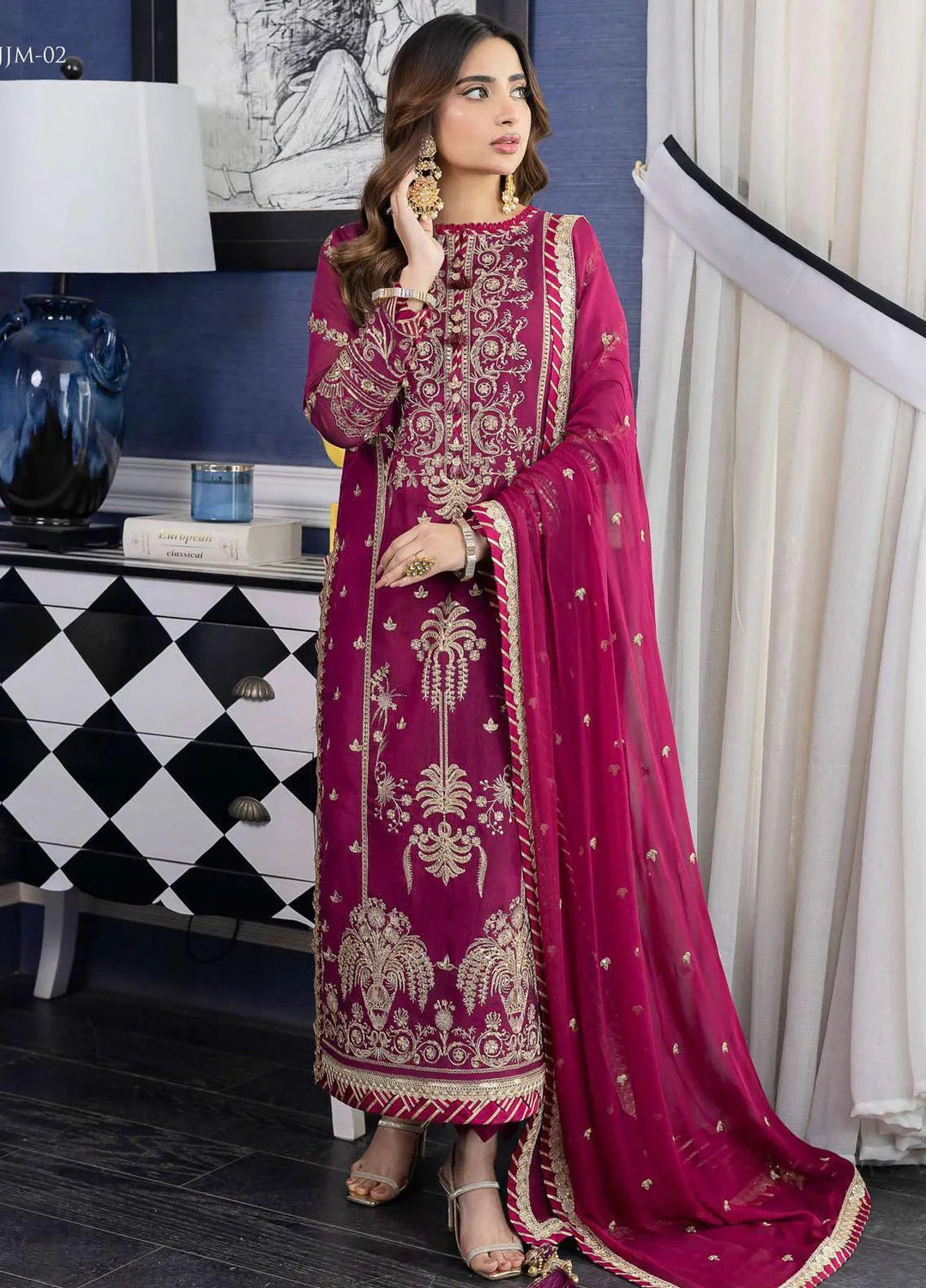 Jhilmil By Asim Jofa Embroidered Cotton Unstitched Suit 3 Piece AJ23JM AJJM-02 - Festive Collection