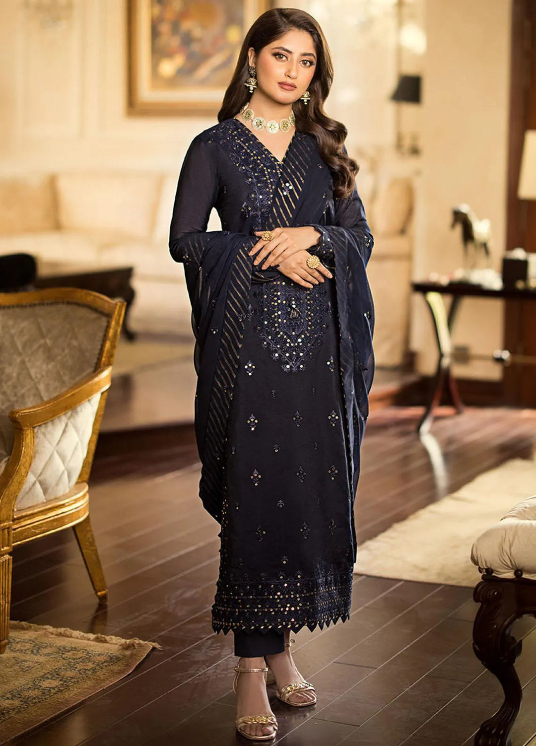 Jhilmil By Asim Jofa Embroidered Cotton Unstitched Suit 3 Piece AJ23JM AJJM-16 - Festive Collection