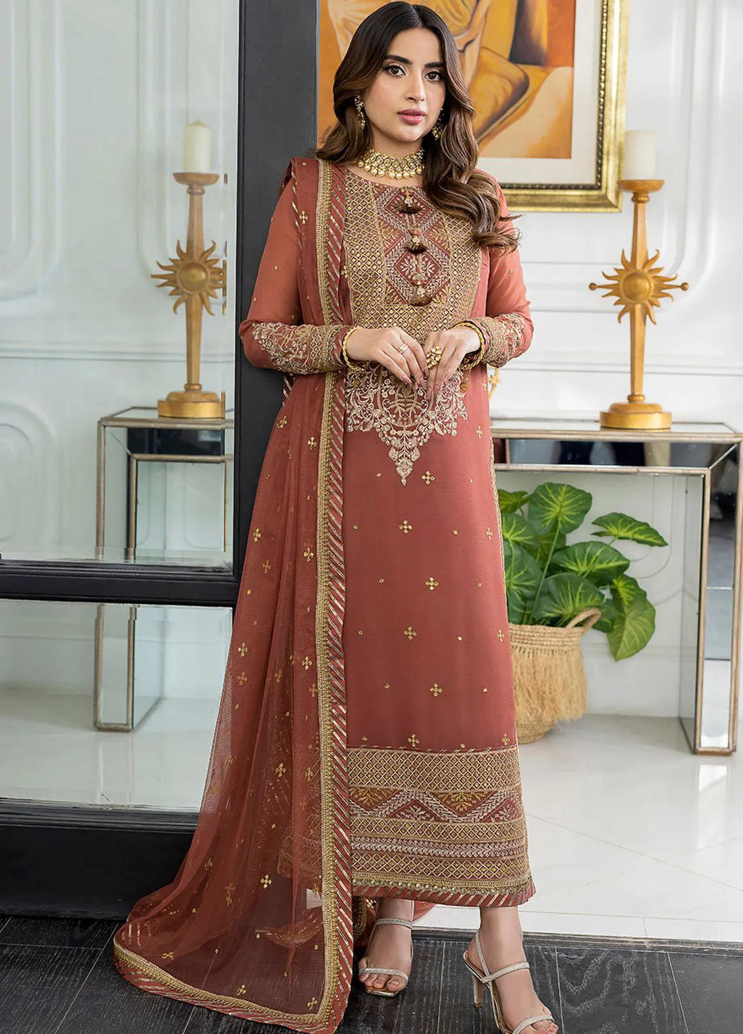 Jhilmil By Asim Jofa Embroidered Georgette Unstitched Suit 3 Piece AJ23JM AJJM-13 - Festive Collection