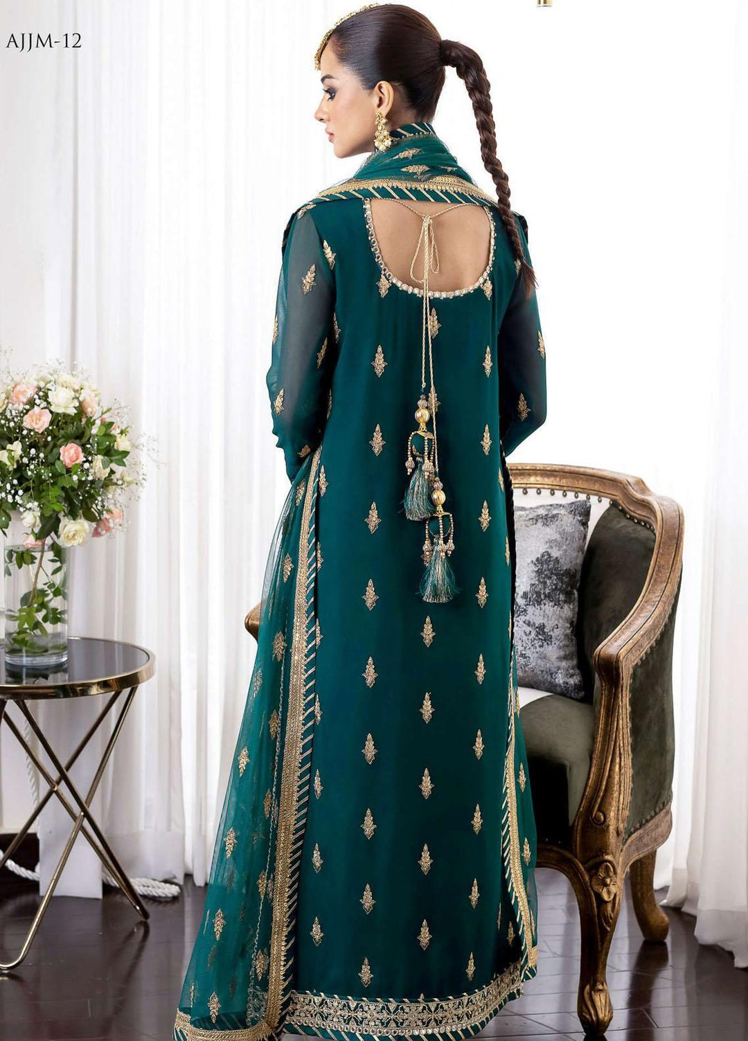 Jhilmil By Asim Jofa Embroidered Georgette Suits Unstitched 3 Piece AJ23JM AJJM-12 - Festive Collection