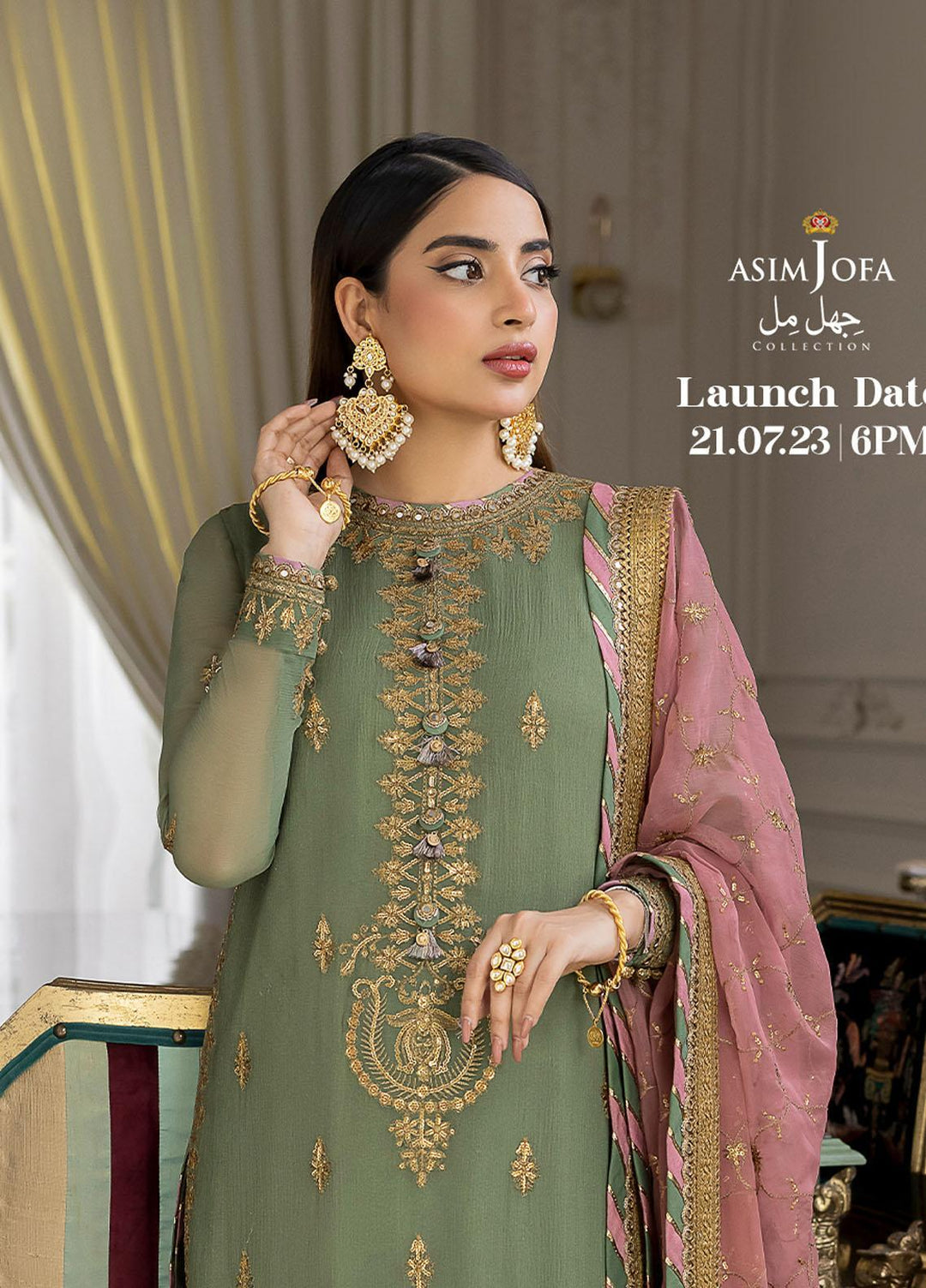 Jhilmil By Asim Jofa Embroidered Chiffon Suits Unstitched 3 Piece AJ23JM AJJM-19 - Festive Collection