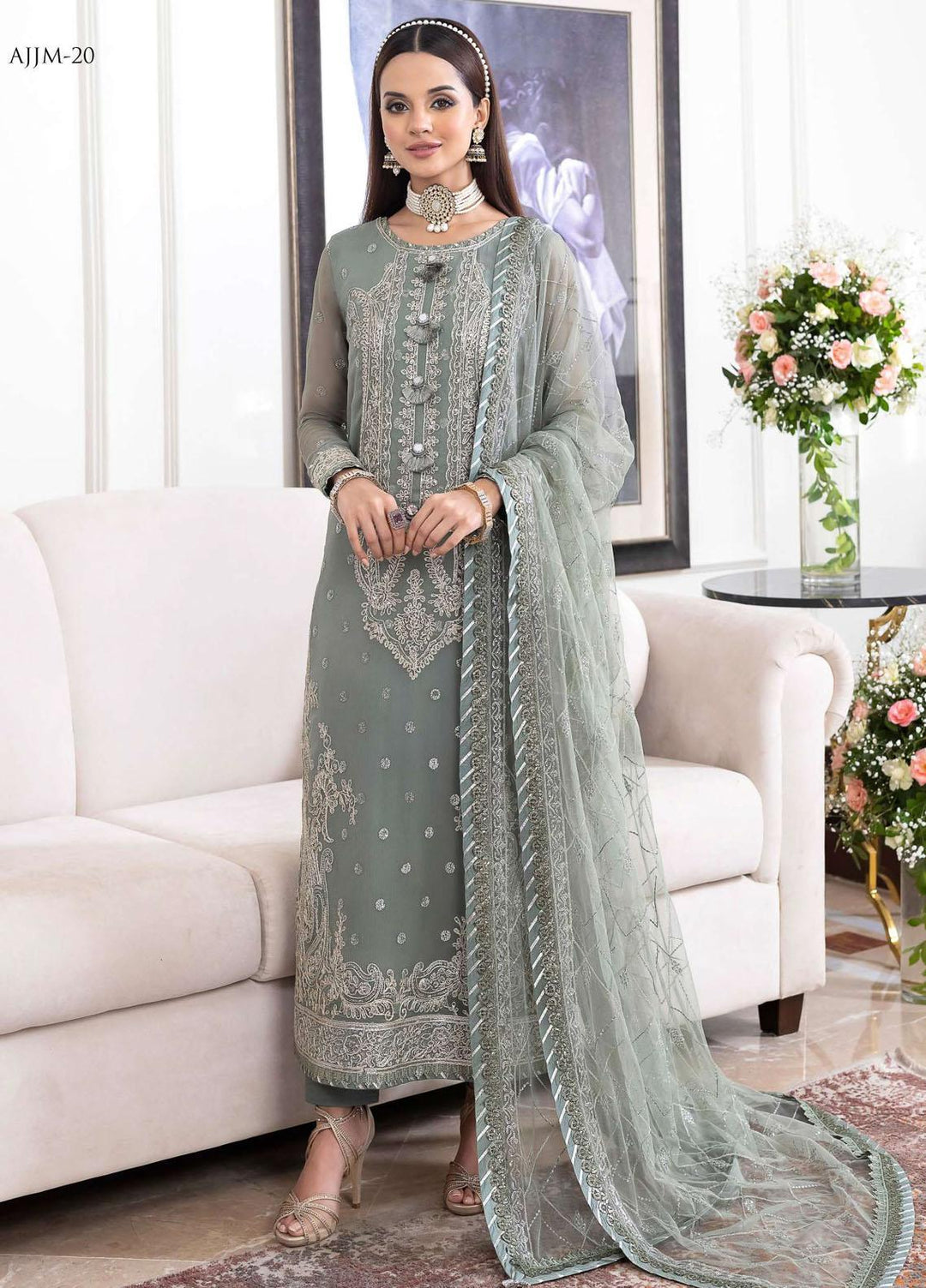 Jhilmil By Asim Jofa Embroidered Chiffon Suits Unstitched 3 Piece AJ23JM AJJM-20 - Festive Collection