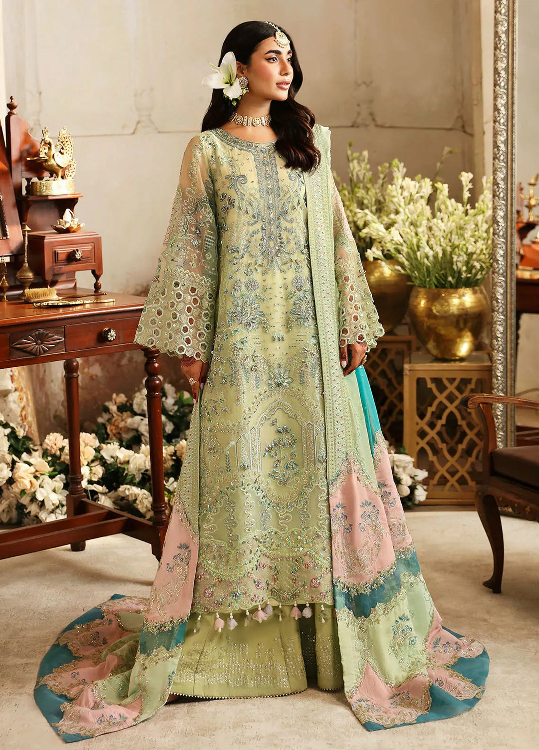 Jhoomro By Nureh Embroidered Organza Suit Unstitched 4 Piece NU24J NL-67 Mahi-roo - Formal Collection
